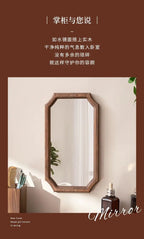 Retro Solid Wood Dressing Mirror Makeup Mirror Wall-mounted Bathroom Toilet Wall-mounted Punch-free Rectangular Bathroom Mirror