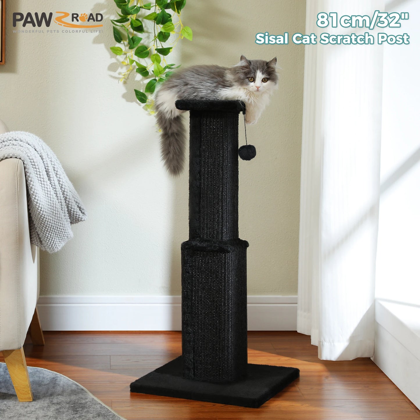 Large Cat Scratching Post for Indoor Cats Adults Ultimate Scratch Post with Woven Sisal Dangling Ball Tall Cat Scratcher Cat Toy