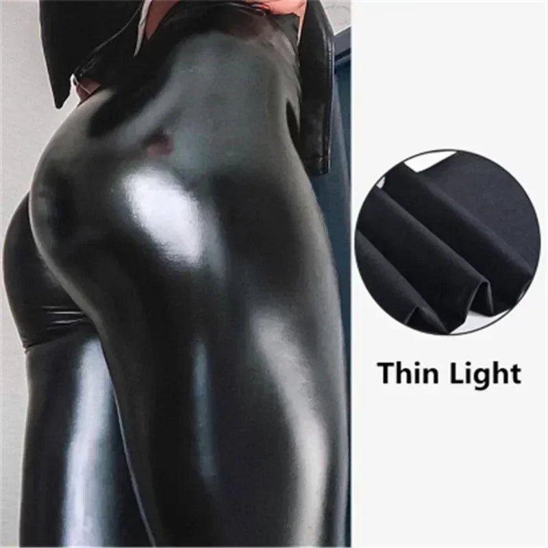 Sexy Black PU Leather Tights Women High Waist Pants High Elastic Slim Fashion Hip Liftting Leggings Skinny Plus Size Tights Main image