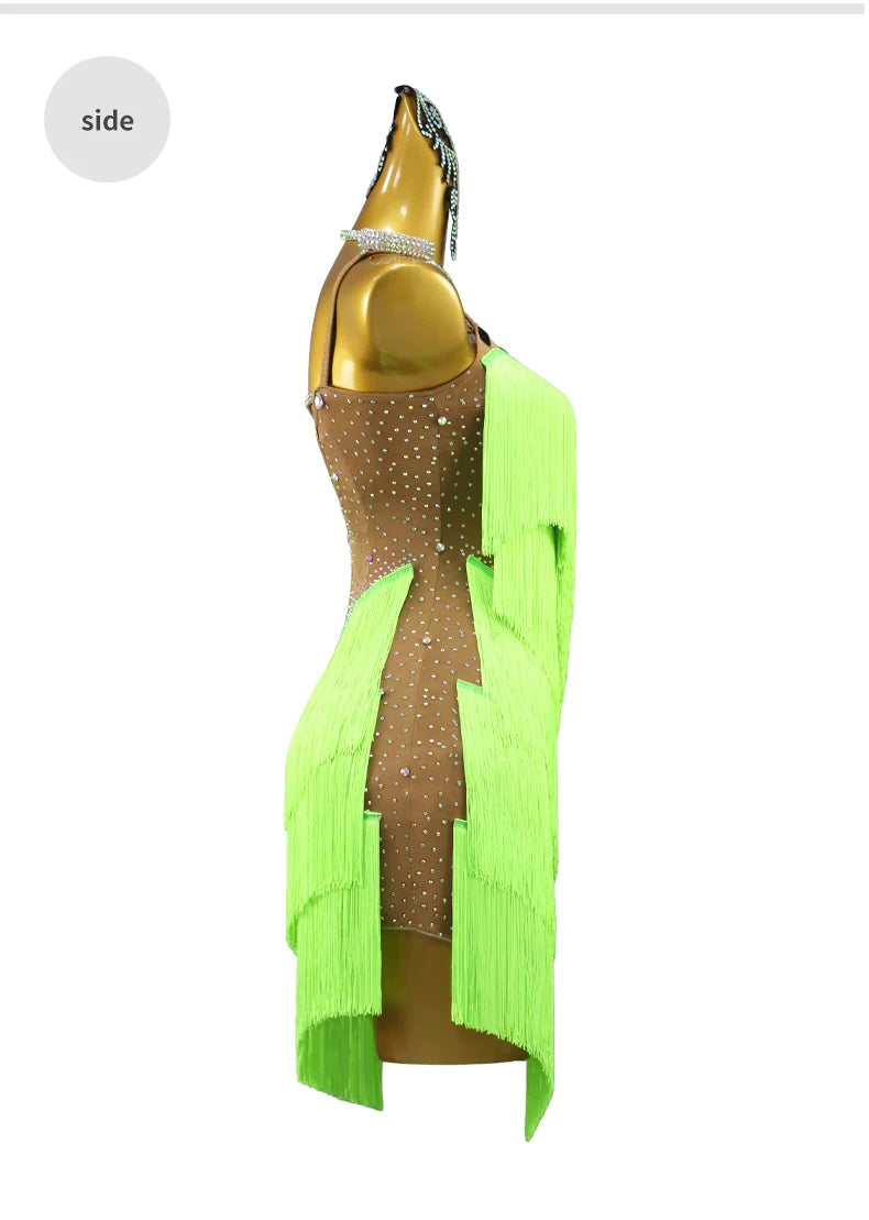 2025 New Latin Dance Dress Adult Womens Sexy Short Skirt Tassel Clothes Ballroom Practice Wear Line Suit Prom Costume Customized