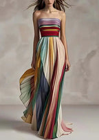 Women's Summer Printing Patchwork Maxi Dress Sleeveless Fashion Holiday Party Dresses Elegant Strapless Ladies Dress Vestidos
