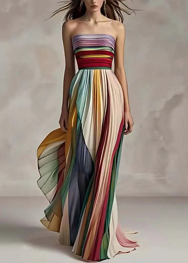 Women's Summer Printing Patchwork Maxi Dress Sleeveless Fashion Holiday Party Dresses Elegant Strapless Ladies Dress Vestidos