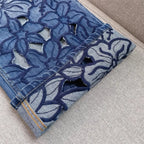 Summer Women Jeans Floral Embroidery Straight Trousers Designer Streetwear Casual Hollow Out Vintage High Waist Denim Long Pants