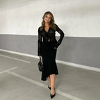 Autumn New Fashionable Chiffon Slim Fit Ruffle Trumpet Sleeve Shirt for Women