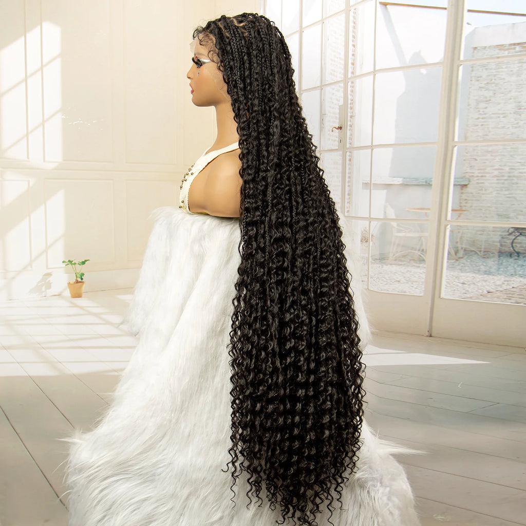 Full Lace Synthetic Box Braided Wigs Boho Braids Wig Black Women 40 Inches Synthetic Wig Afro Bohemian Braiding Hair