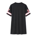 Fashion V-Neck Queen Letters Print Dress Short Sleeve Basketball Sporty Style Sexy Loose Female Clothing Streetwear Loungewear