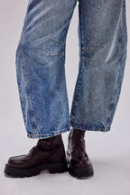 Midiross High Stretch Mid-Rise Barrel Jeans Fashion wide Leg Shape Women Casual Baggy Mid Waist Denim Pants