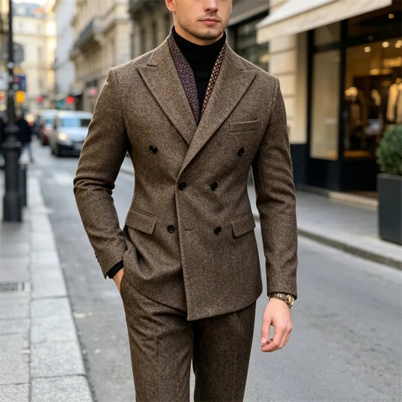 Wool Blend Men's 2 Piece Suit Set（Jacket+Pants) Double Breasted Lapel Suit Set Wedding Prom Dinner Wrok Travel Dinner Banquet Secondary image