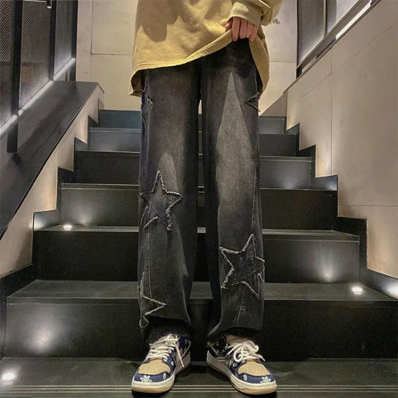 Xpqbb Y2K Vintage Streetwear Jeans Women Harajuku Star Aesthetic Wide Leg Denim Trousers High Waist Unisex Couple Straight Pants Secondary image