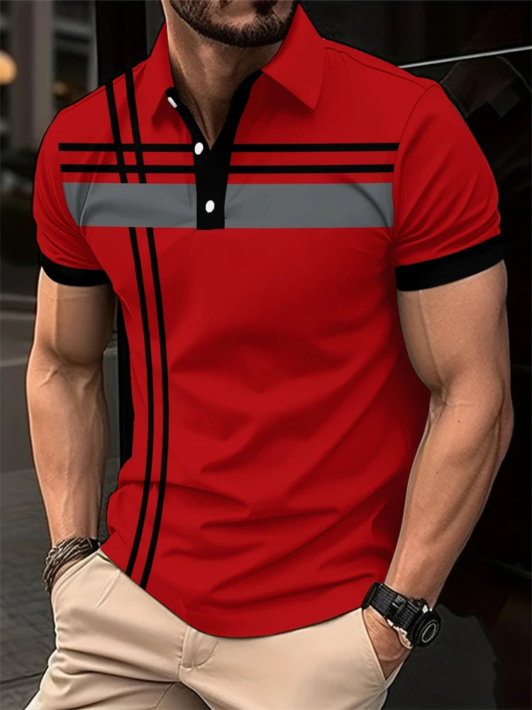 Summer Men's 3D Striped Polo Shirt Oversized Short Sleeve T Shirt Breathable Men's Clothing Casual Sports Street Mens Polo Shirt