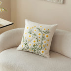 Double Sided Embroidered Daisy Pillow Cover Cute White Yellow Wildflower Print Soft Boho Throw Pillow Case for Spring Home Decor