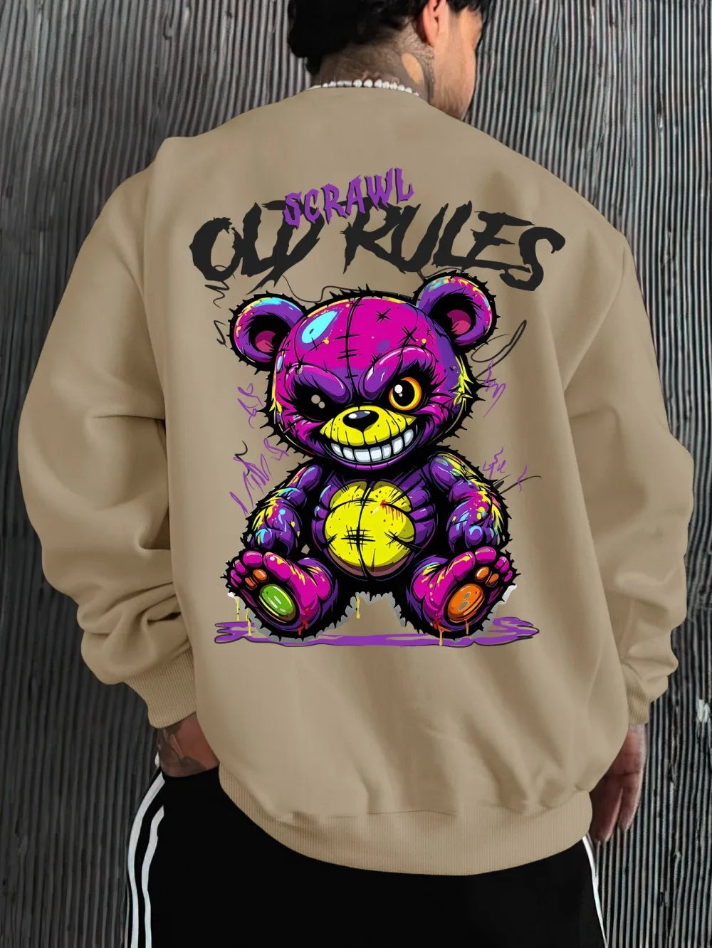 European and American men's autumn fashion teddy bear letter print soft and comfortable long sleeved hoodie outdoor street top Secondary image