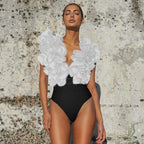 Bikini Bodysuit Swimwear Women With Skirt Bathing Suit Summer New Ruffle Splice Print Beachwear Holiday Bikini Cover Ups Outfits