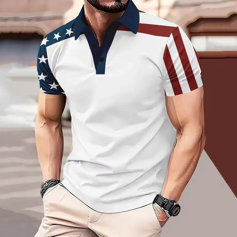 3D Printed Leaf Boat Polo Shirt For Men America Flag Pattern Tees Summer Street Loose Short Sleeve Tops Lapel T-Shirts Main image