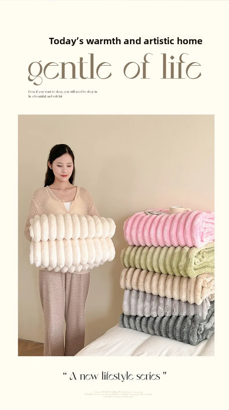 Thickened Material Suitable for Bedroom 1 Piece of Plush Blanket with Wide Terms, Solid Color Multifunctional Flannel Blanket