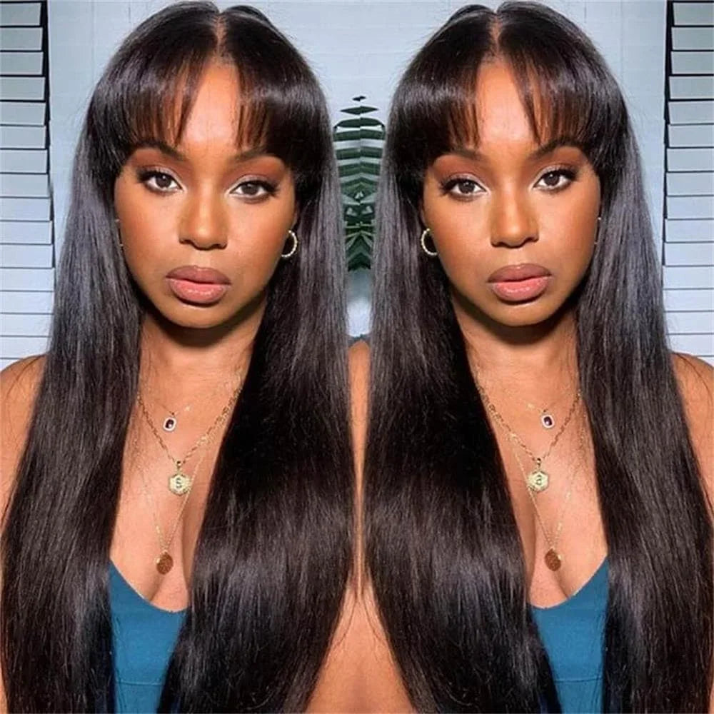 Bone Straight Cheap Wigs 180 Density Full Machine Made Human Hair Wig With Bangs On Clearance Sale Wigs For Women Wholesale BPHW