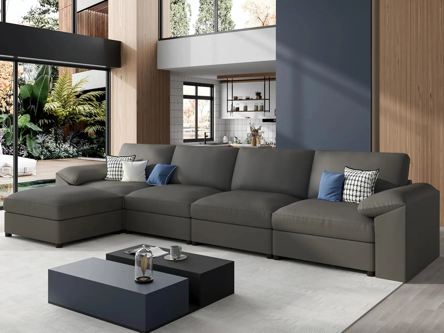 Oversized Modular Sectional Sofa,Leather Sectional Couch with Deep Seat,Extra Large L Shaped Couch, Customized