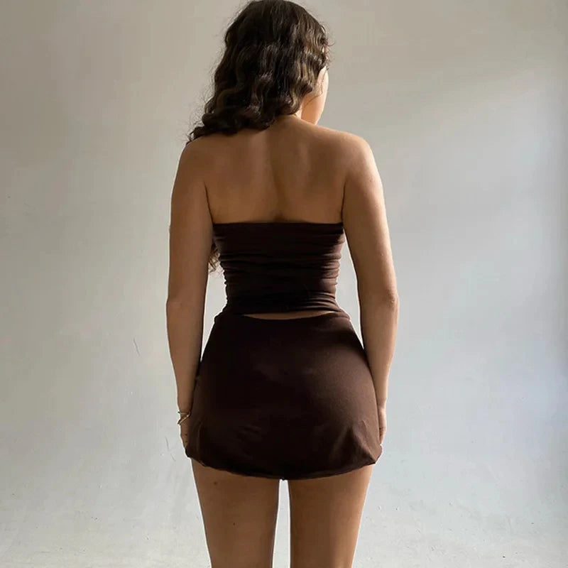 Hawthaw Women 2026 Summer Tube Tops Mini Skirts Party Club Two Piece Matching Sets Vacation Outfits Wholesale Items For Business