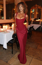Mozision Elegant Backless Sexy Maxi Dress Women Gown Fashion Square Collar Sleeveless Skinny Ruched Club Party Long Dresses