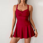 Women's Skirted 2-Piece Swimsuits Tummy Control Swimwear Swimming Costume Push Up Swim Dress Soft Bathing Suits with Bottooms