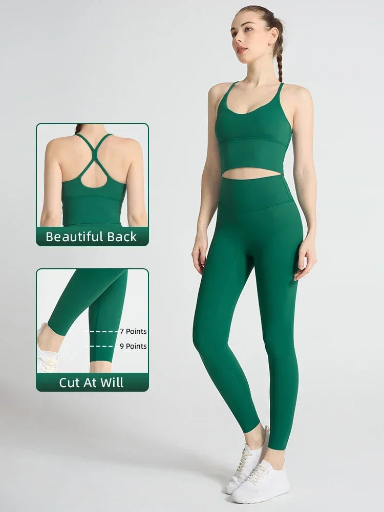 2-piece Yoga Suit Women Sportswear Fitness Set Cross back Yoga Tops A High Waist Leggings Pilates Fitness Sports Clothing👚👚 Secondary image