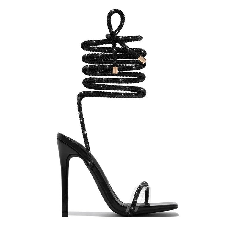 Liyke Sexy Gold Crystal Ankle Cross Strap Sandals Women Summer Party Wedding Banquet Shoes Fashion Open Toe Club Stripper Heels