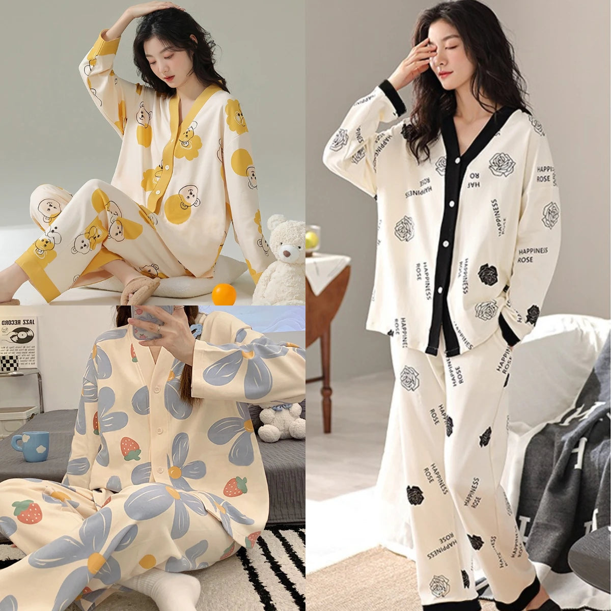 Women Spring and Fall Two-Piece Pajamas Cardigan Long-Sleeved Long Pants Thin Section Polka Dot Printing Maternity Homewear Main image
