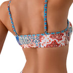Sexy Floral Print Women's Bikini Set Fashionable Trendy Strapless Backless Design with Chest Pad No Steel Support for Swimming