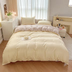 2-side Solid Color Brush Fabric Bed Set 4 Pieces Duvet Cover Pillowcase Bedding Set Bed Sheet Quilt Cover Single Queen King Size