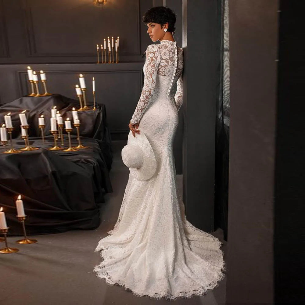 High Collar Women Wedding Dresses Gorgeous Sexy Sleeveless Mermaid Bridal Gowns Mopping Length Banquet Robe De Mariée Customized Secondary image