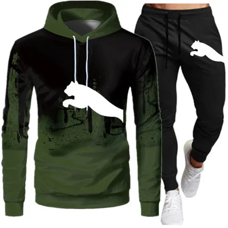 Spring and Autumn 2026 New Men's pullovers + jogging Pants two-piece set fashionable outdoor casual men's hooded sportswear set