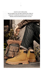 Classic Men High Top Boots High Quality Yellow Leather Boots Fashion Outdoor Sneakers Men Lace Up Non-Slip Ankle Boots for Men