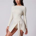 VITALINOVO Womens High Neck Tennis Dress Long Sleeve Sarong Wrap Skirt Built in Shorts Golf Athletic Dress Workout Rompers