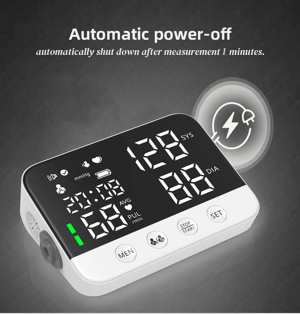 Blood Pressure Monitor Arm Cuff Tensiometer Tonometer Digital Voice Sphygmomanometer Electronic Medical BP Monitors Rechargeable