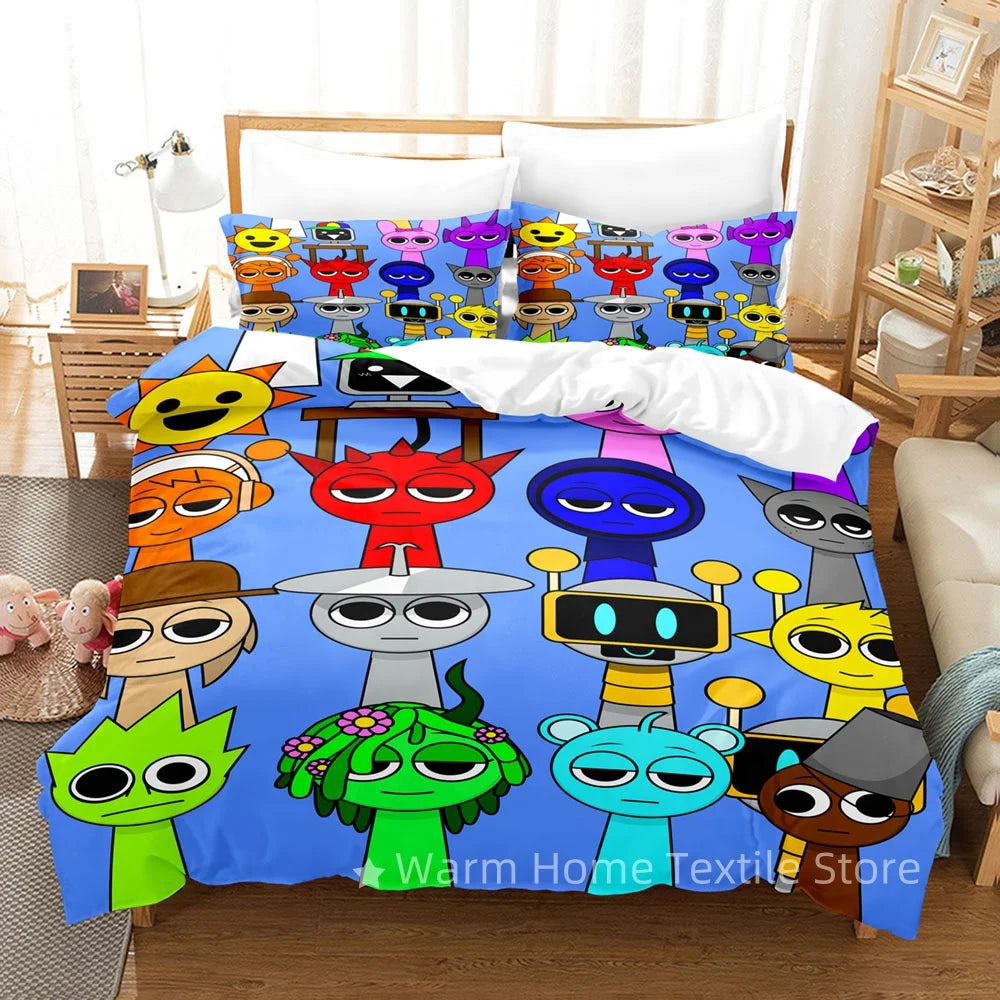 Sprunki Bedding Set Incredibox 3D Printed Music Game Duvet Cover Set Soft Single Twin Double Queen King Size Sprunki Gifts Kids