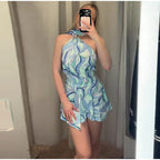 Swirl Print Women's Mini Dress Sexy Halter Neck Sleeveless Backless Ruffles Dresses Female 2026 Summer Fashion Beach Vestidos