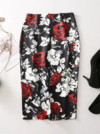 Women Vintage Flower Print Bodycon Skirt Slim Midi Sexy Elegant Pencil Skirt Bag Hip Bandage Skirt Hip Wrap Lolita Short Skirt