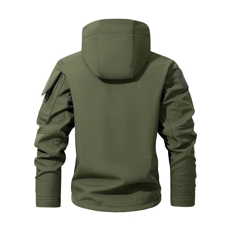 Men's Silent Soft Shell Camouflage Tactical Jacket Waterproof Warm Fleece Hunting Jackets Outdoor Hiking Fishing Hooded Coat