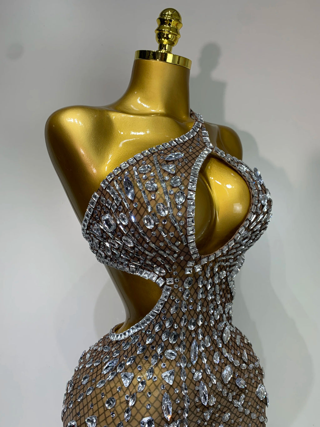 Sexy Sparkly Diamond Backless Short Dress 2026 Women Sleeveless Mesh See Through Evening Birthday Gown Singer Stage Outfit