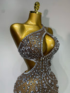 Sexy Sparkly Diamond Backless Short Dress 2026 Women Sleeveless Mesh See Through Evening Birthday Gown Singer Stage Outfit