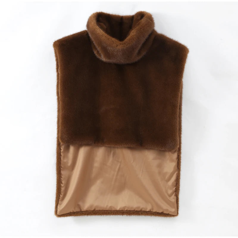 Solid Faux Fur Vest Crop Top Women Fashion Turtleneck Fluffy Short Tank Tops 2025 Winter Female Elegant Sleeveless Jacket Coat