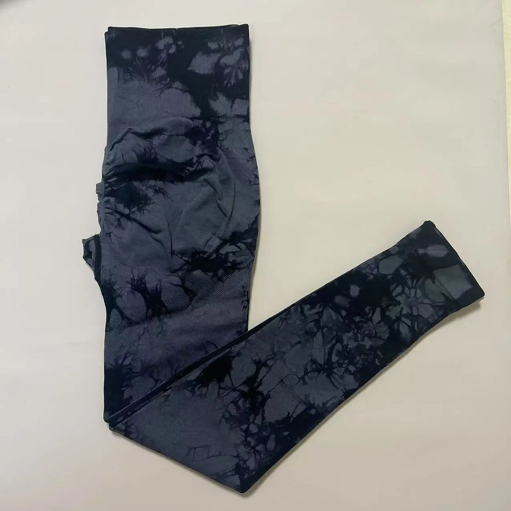 Women Gym Tie Dye Leggings Butt Lifting Fitness Yoga Athletic Scrunch Pants Elastic Workout Training Sports Tights