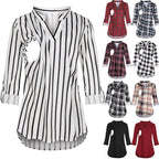 Women's Maternity Breastfeeding T-shirt V-Neck Solid Color Long Sleeve Nursing Tops Clothes for Pregnant Women