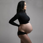 Maternity Long Sleeve T Shirts Womens Mock Neck Seamless Slim crop Tops For Pregnant photo shoot