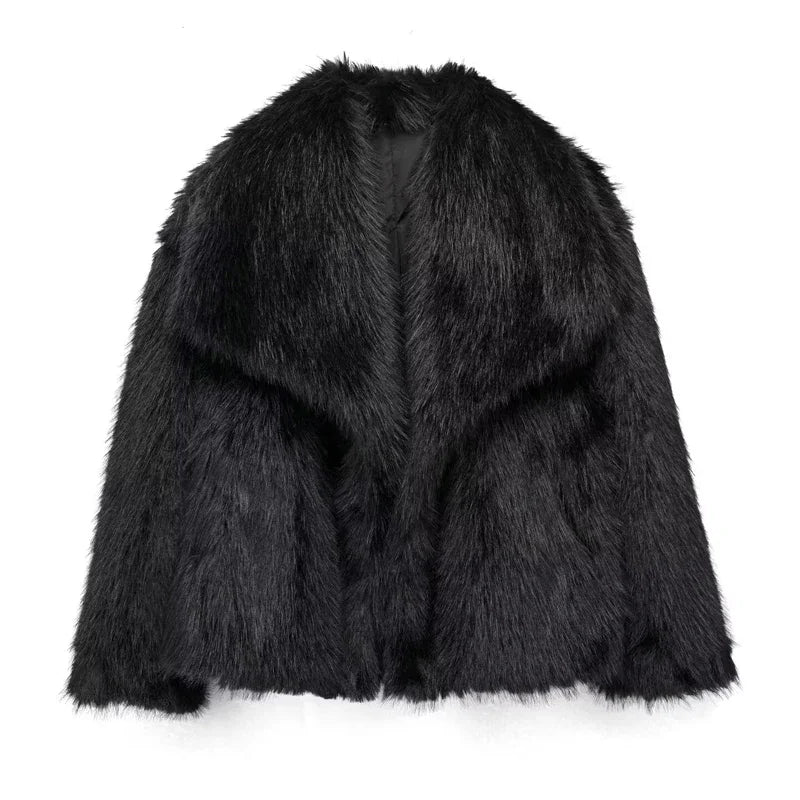 HXAO 2024 Woman Autumn Winter Faux Fur Coat Plush Fluffy Women's Jacket New in Outerwears White Red Gray Black Wool Blends Coats