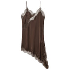 HXAO Womens Dresses Lace Asymmetric Slip Dress Summer 2026 Sexy Evening Dresses Ladies Mini Brown Sleeveless Backless Vestidos