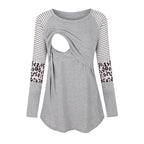 Women Maternity Long Sleeve Nursing Patchwork Color Tops Breastfeeding Blouse