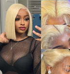 12 14 16 Inch 200 Density Straight Lace Front Human Hair wig Short Transparent 13x4 Bob Lace Frontal Wigs 613 Honey Blonde Remy