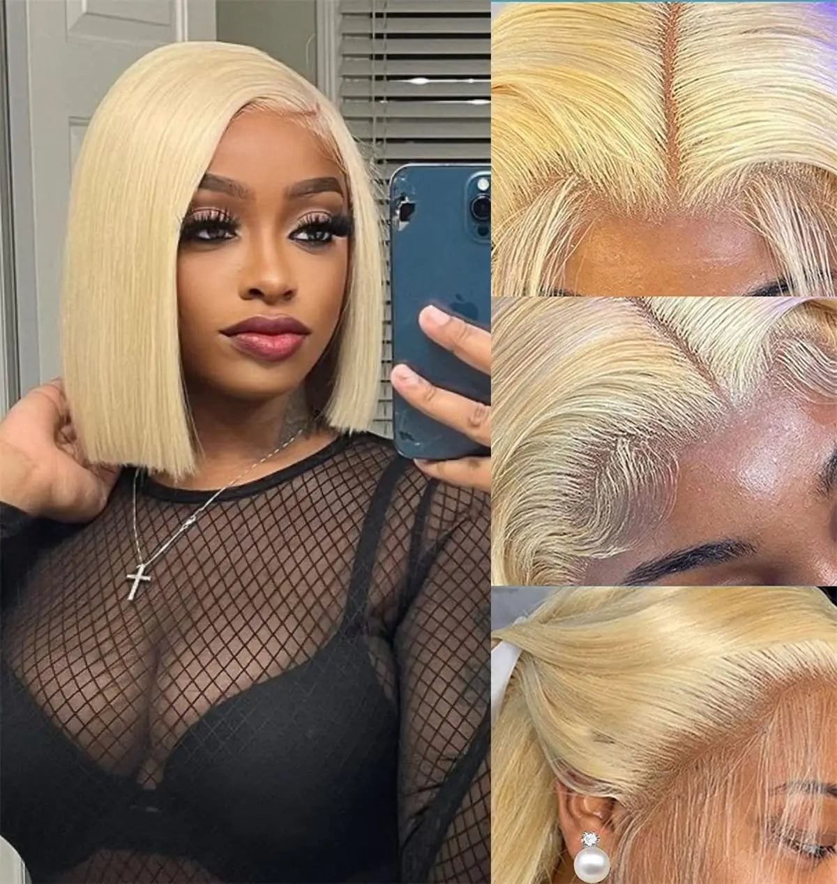 12 14 16 Inch 200 Density Straight Lace Front Human Hair wig Short Transparent 13x4 Bob Lace Frontal Wigs 613 Honey Blonde Remy