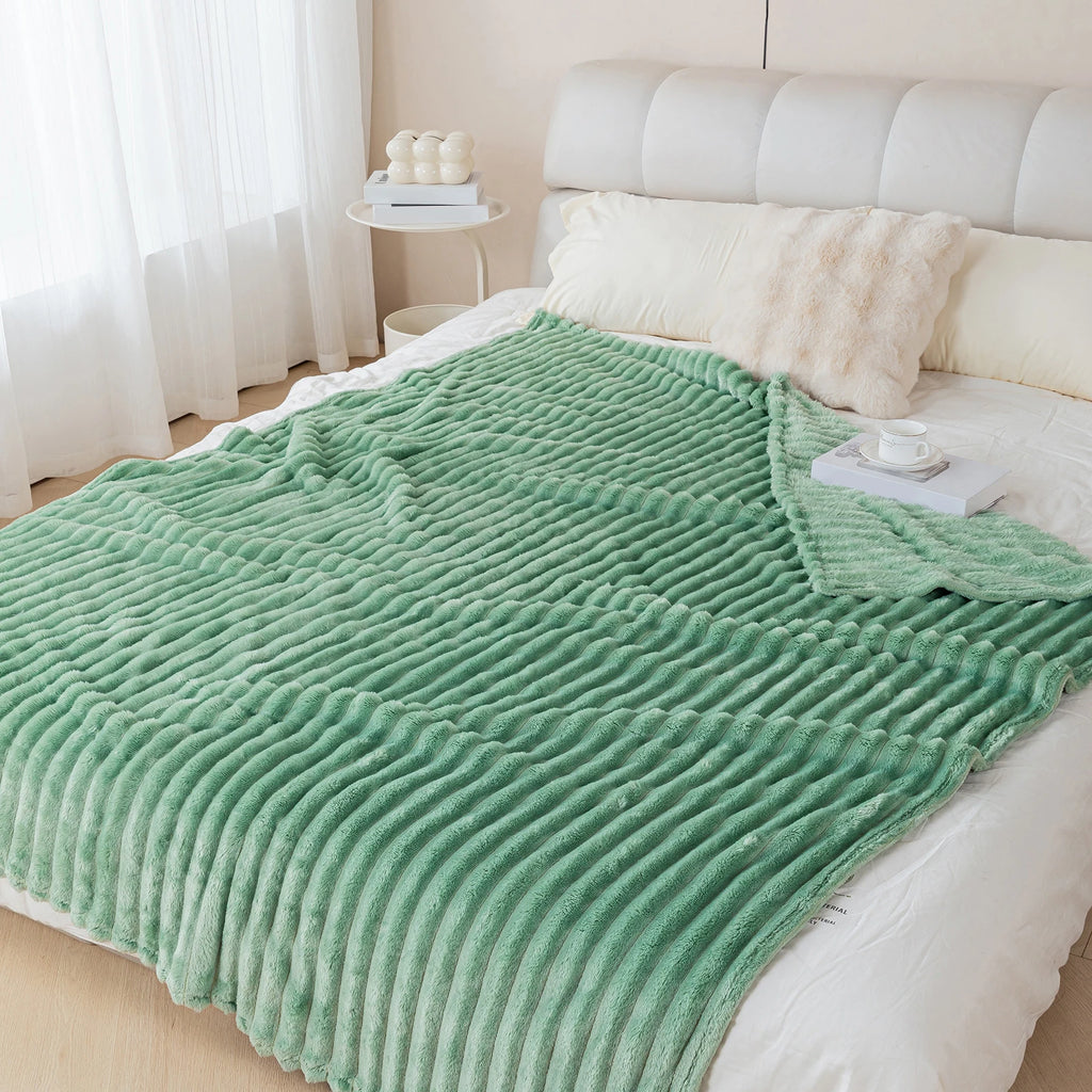 1pc solid color thick wide stripe multifunctional blanket, can be used as bed sheet covering blanket, nap blanket, pet blanket